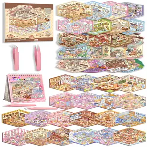 20 Sets DIY 3D Sticker Scene Collection Book for Kids Adults Cute Make Your Own Shop House Stickers for Gifts Stickers Therapy for Adult Relief Stress Pass The Time Play Park Hamburg Castle Library