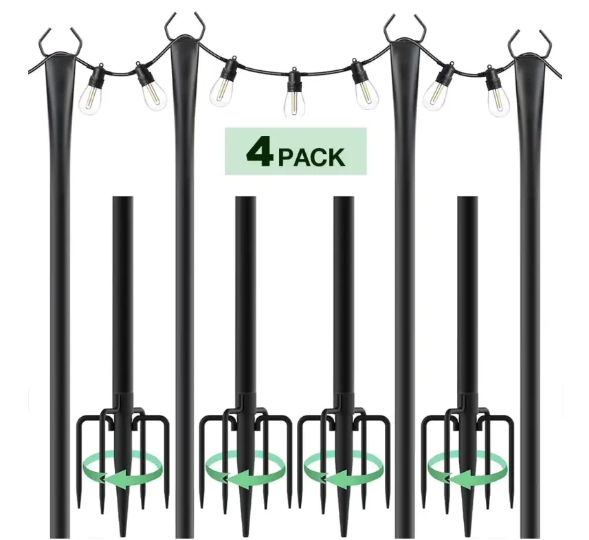 4 Pack String Light Poles,10 Ft Light Poles for Outdoor with Fork,Metal Poles Stand for Patio Deck Backyard