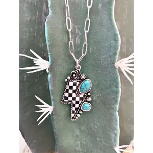 Checkered Lightning Bolt Necklace