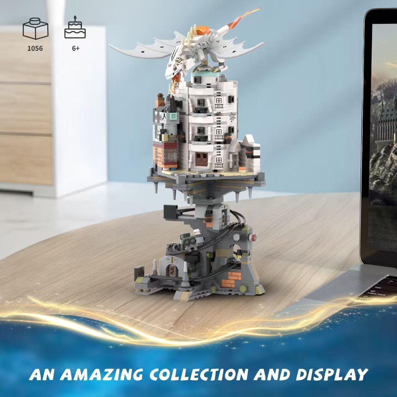 Wizard Magic Bank Building Set, 1,056 Pieces – Enter the magical world and build your iconic Wizard Bank, paired with a powerful Ukrainian iron belly fire dragon! The ultimate gift for magic enthusiasts, block collectors, and movie aficionados—stunning di