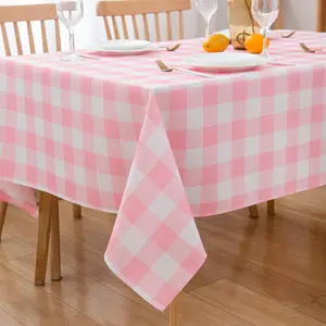 Pink and White Gingham Check Checkered Tablecloth - 60" X 102" Rectangle Tablecloth Oblong Pink Table Cover Reusable Resistant for Valentine Dinner