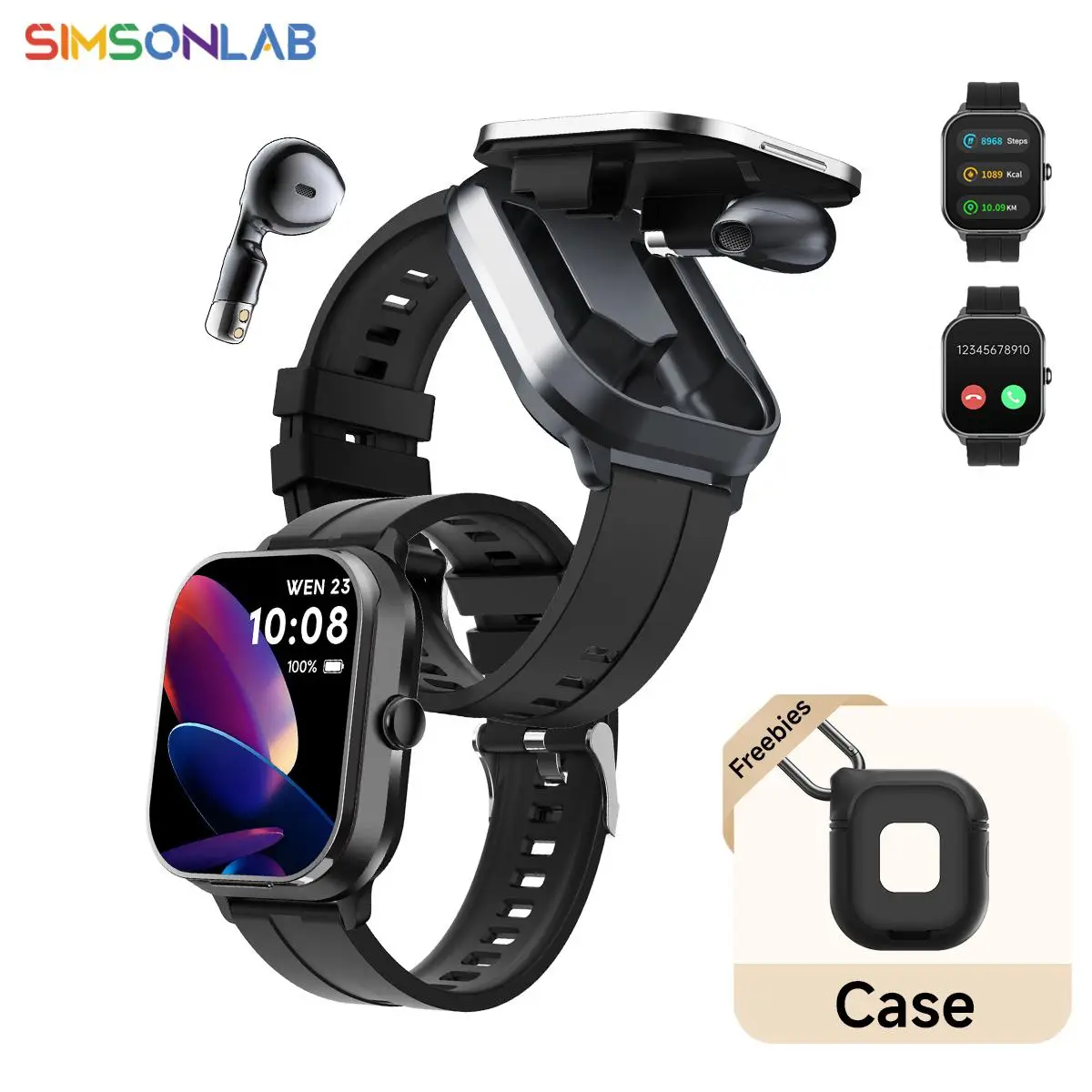 SIMSONLAB 2.01 Inch Smart Watch with Silicone Case, Fashionable Wearable Device for Men & Women, Support BT Calling and NFC Function, Multi-sport Mode