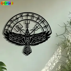 1pc Viking Vegvisir & Raven Metal Wall Art, Ornaments, Norse Rune Statue Mural, Craftsmanship, Artistic Metalwork, Perfect for Yule, Housewarming Decor, Living Room Office Gothic Decor, Ideal Gift for Norse Mythology Enthusiasts