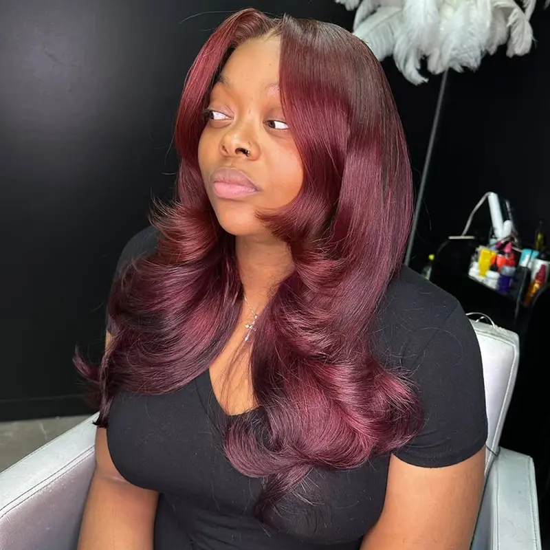 Dark 99J Burgundy Colored Wig Human Hair 13x4 Transparent Lace Front Body Wave Wig 180% Density Human Hair Wigs with Baby Hair Red Wine Glueless Lace Frontal Wigs for Women