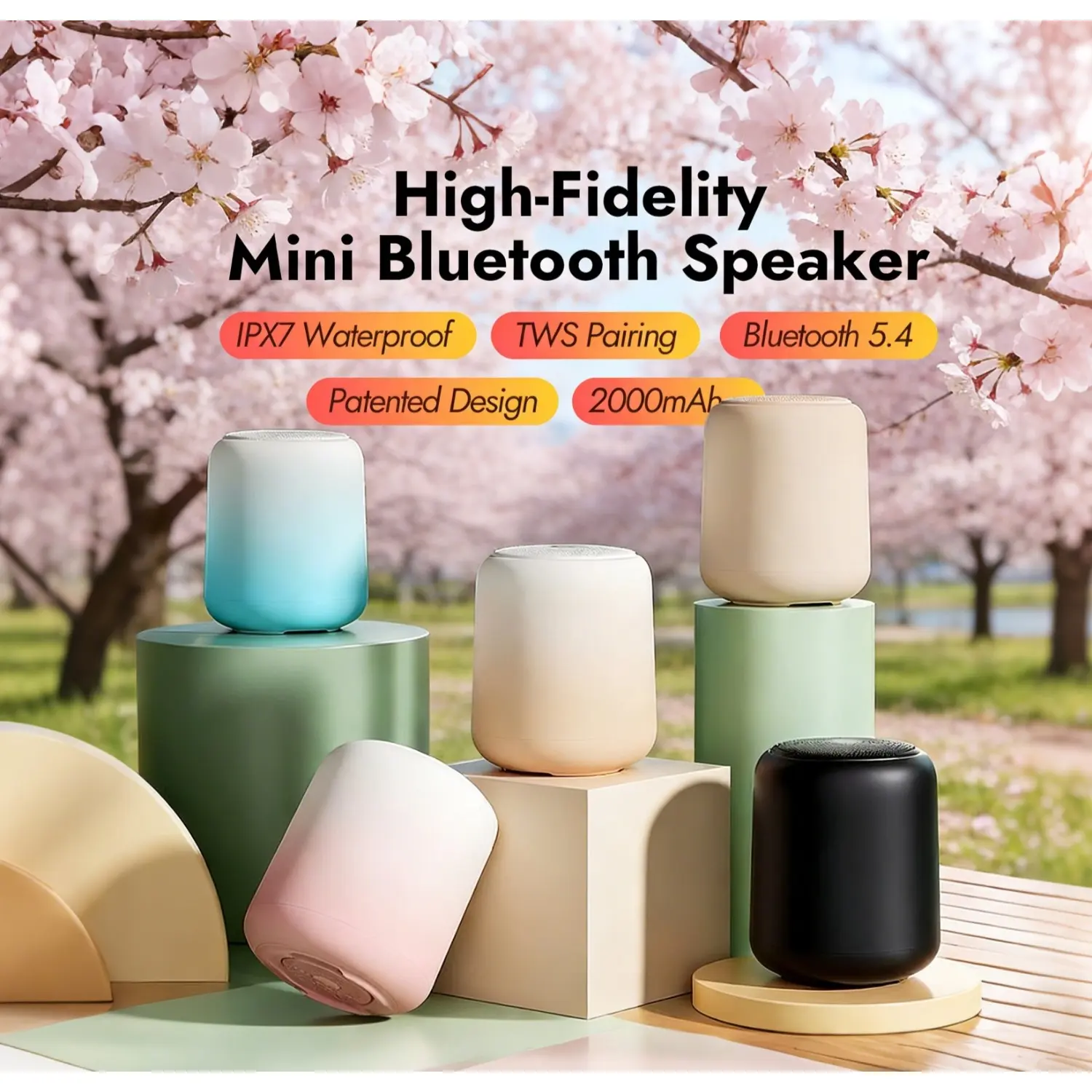 HP Bluetooth Wireless Speaker - 50MM Full-Range Electronic Stereo Speaker with Subwoofer, Water-Proof Mini Portable Audio System for Outdoor & Travel Use