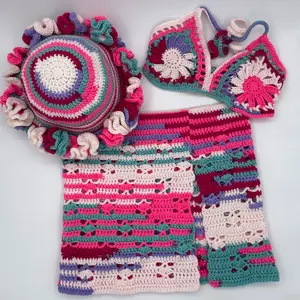 multicolor matching set with ruffle hat