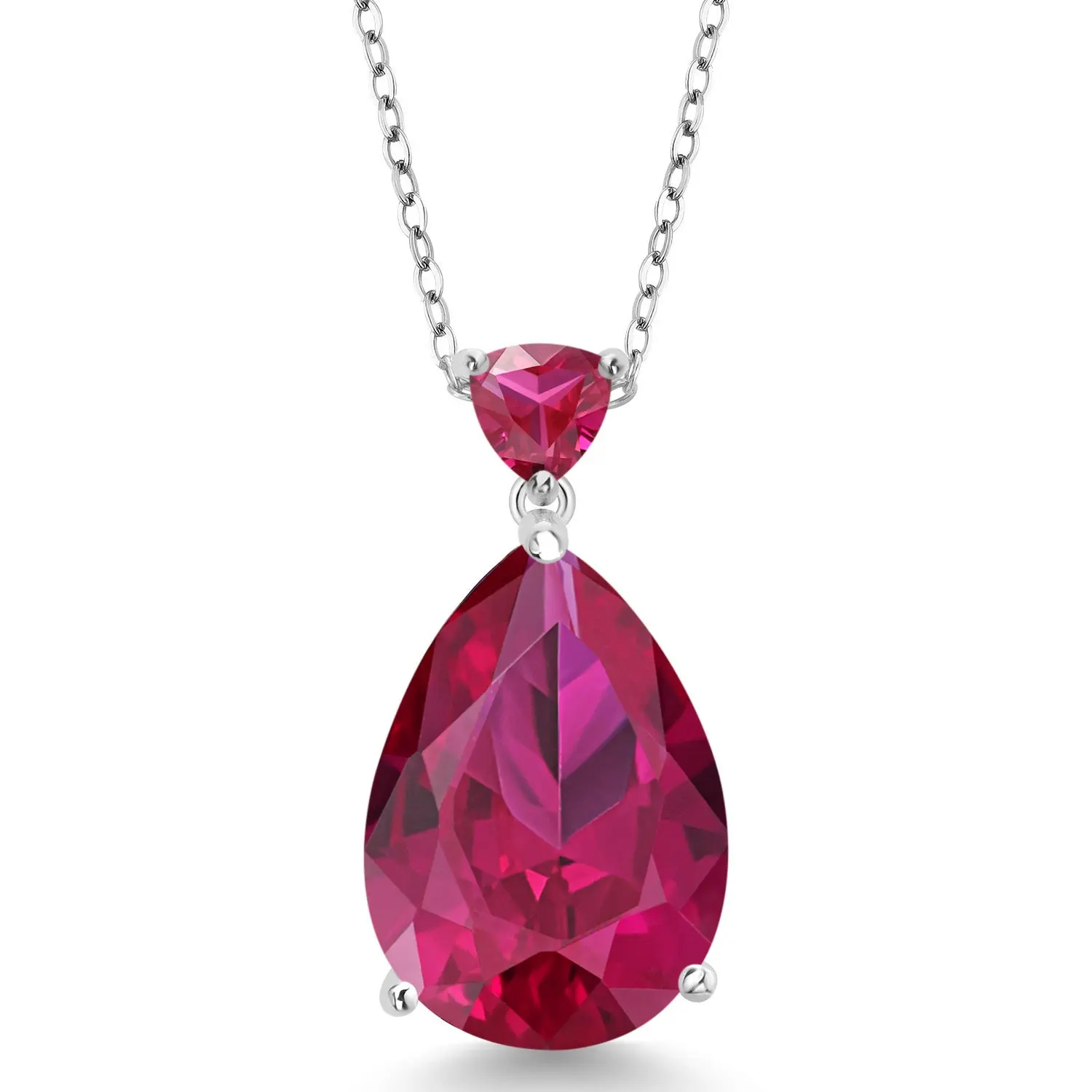 Gem Stone King Women's 13.43 Cttw Created Red Ruby Center Pendant Jewelry, 925 Sterling Silver 18x13mm Pear Shape, 18 Inch Chainnecklace for Birthday, Everyday Outfits (5-Year Quality Assurance)