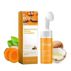 Turmeric Kojic Brightening Cleanser with Brush Deep Cleansing Hydrating Makes Facial Skin Radiant and Smooth Foaming Face Wash for All Skin Types