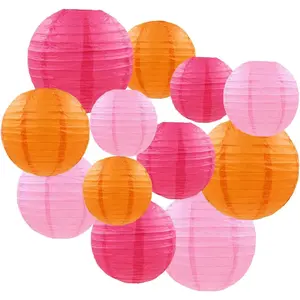 12 count Hot  and Orange Paper Lanterns - Round Ceiling  Paper Lampshades,for Birthday,  Shower, Wedding, Party Decorations (4", 6", 8", 10")