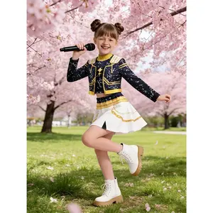 3-piece Kpop outfit, suitable for boys and girls, children's Kpop performance costume, vocal stage costume, idol singer white party girl group stage costume, Halloween festival costume, cheerleader dance uniform