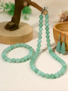 Vintage Natural Stone Necklace Set, a Grade 8mm Turquoise Beads, Water Drop Earrings Bracelet Jewelry Gift for Women