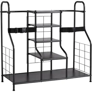 Father's Day Gift VEVOR Golf Storage Garage Organizer, 2 Golf Bag Storage Stand Holder and Other Sports Equipment Storage Rack, Outdoor Steel Garage Organizer Shelves, Sports Gear and Toys Storage for Gym Shed, Black