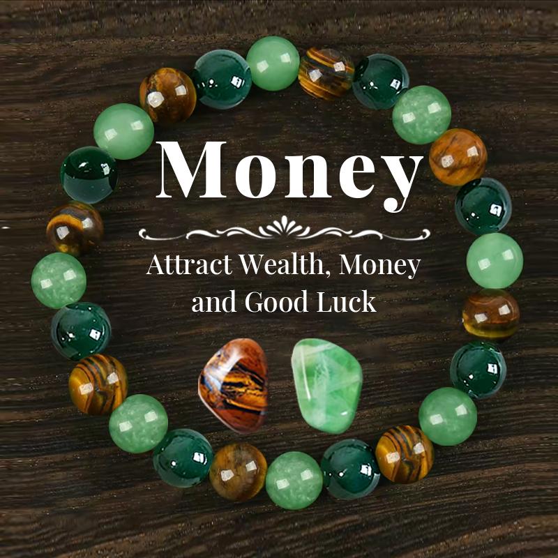 GEMRICH Prosperity bracelet featuring green beryl, green quartz, and tiger’s eye—a lucky bracelet that attracts wealth, abundance, and prosperity; blue friendship beaded jewelry protective bracelet, encouragement gift, color block beaded bracelet