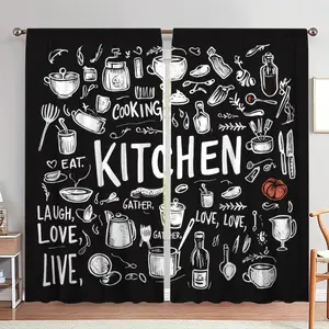 Kitchen Themed Pattern Curtain, 1 Set Kitchen Cooking Themed Door Curtain, Home Decor for Living Room Bedroom Kitchen, Home Decoration Curtain