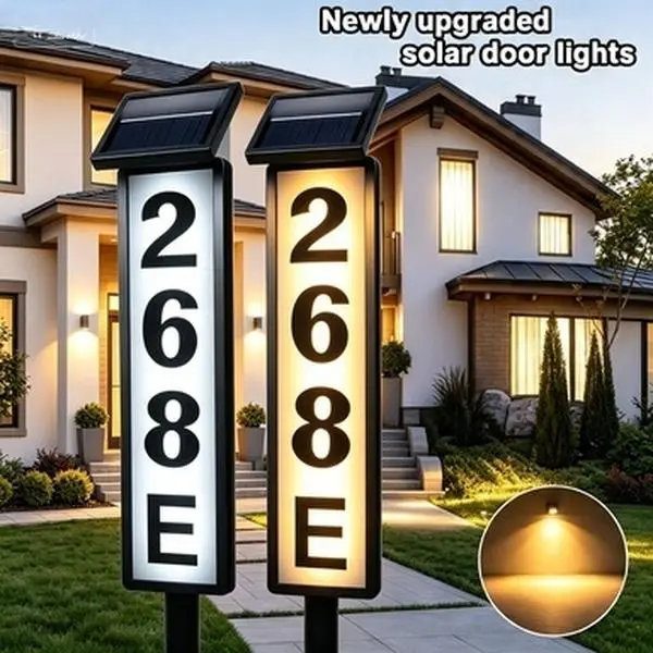 2-Mode Intelligent Solar Outdoor LED Address Light - Night Sensor-Controlled Doorplate with Automatic Nighttime Activation for Family Address Identification, Led Lights