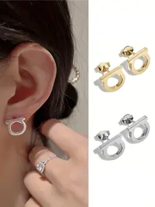 Fashion Stainless Steel Letter D Earrings, 2-4 Piece Set, Perfect Gift for Holidays and Daily Wear, Stylish Jewelry Accessories