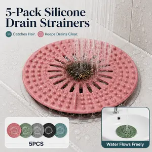 5PCS Silicone Drain Hair Catcher, Anti-Clog Shower Drain Cover for Bathroom Sink, Bathtub, Kitchen and Laundry