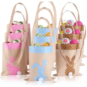 9 Pcs Easter Burlap Bags for Kids Bunny Bags Jute Easter Baskets for Egg Hunts
