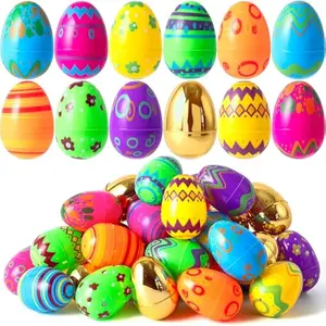 18 Pcs Printed Easter Eggs Include 8 Golden Eggs, 3.15" Colorful Plastic Easter Eggs, Fillable Empty Eggs for Easter Egg Hunt, Basket Stuffer Filler, Egg Toddler Gift