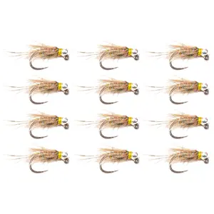 Floating Feather Supply CDC Soft Hackle Sow Bug Barbless Fly 12 Pack – Natural Trout Nymph Size 14-16