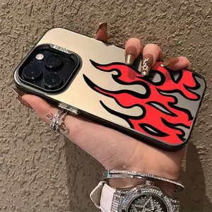 Red Flame Pattern Suitable for TPU iPhone 16 Pro Max Case iPhone 15 Pro Max/14/16 Plus/15/13P/12/11/7/8P/X/XR/XS Max Silicone Shockproof Colorful Silver Protective Case High Value
