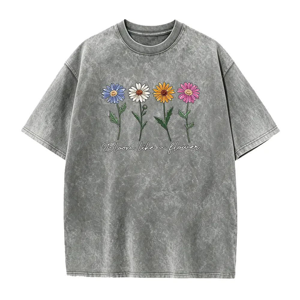 Polyester Knitting Ditsy Daisy Vintage Washed Black Graphic Short-Sleeve Sports Top, High-Definition Premium Print, Casual Daily/Party Outfit, Affordable Gift for Cottagecore Nature Lovers