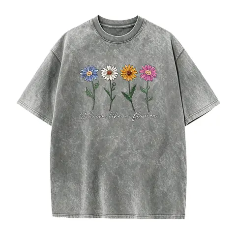 Women's Cotton Graphic Crew Neck T-Shirt - Casual Short Sleeve Top with Seamless Underarms, Long-Lasting Floral Print, Soft Fitted Solid Fabric
