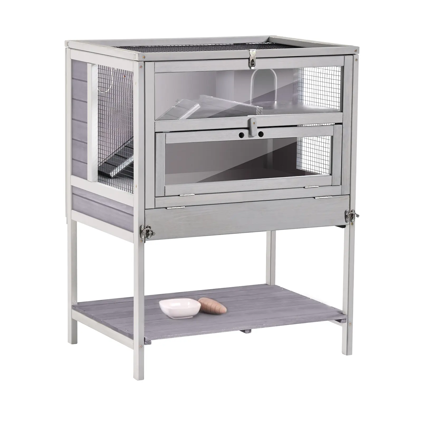 Aivituvin-25 Chew-Proof Wooden Small Animal Habitat - Aluminum Metal Iron Frame, Wire Mesh Enclosure, Deeper Base, Storage Shelf, Safe Guinea Pig Cage