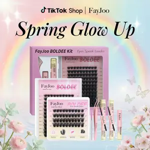 Fluffy Volume Individual Eyelashes Extension Kit with DIY Tool Set Bond Seal Remover Tweeze for Dolleye & Cateye, Lightweight Reusable Daily Makeup, FayJoo Lash Cluster Cosmetic