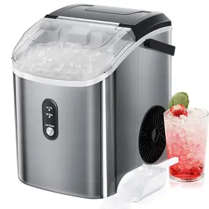 Nugget Countertop Ice Maker with Soft Chewable Pellet Ice,Pebble Portable Ice Machine with Ice Scoop, 34lbs in 24 Hours, Self-Cleaning, Sonic Ice, One-Click Operation, for Kitchen,Office Home Modern