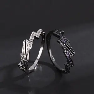 Adjustable Lightning Zircon Ring, Stainless Steel Punk Jewelry for Women Men, Comfort Fit Daily Wear Gift Idea
