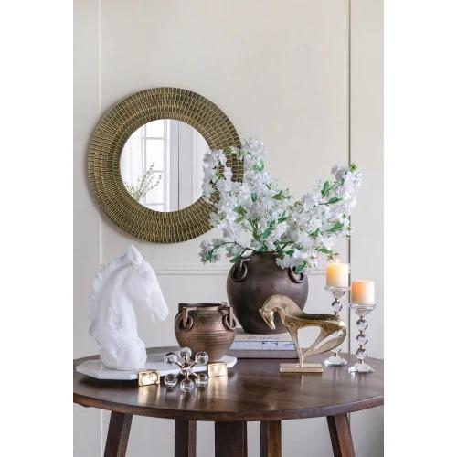 D29.5" Round Black and Gold Wooden Accent Mirror With Woven Texture  for Bedroom, Entryway, Decorative Mirror US Stock