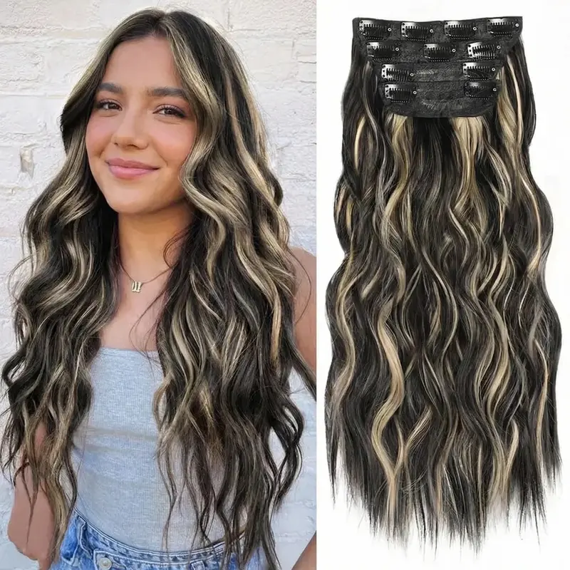Vita's Wigs Highlighted Long Curly Hair Extensions, Seamless and Damage-Free Application, Available in 16/20/24 Inches, Versatile for Everyday Wear.