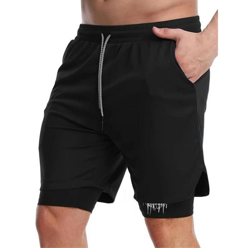 Quick-Dry Brick Gym Shorts 2-in-1 Basketball Running Workout Shorts with Zip Pockets Graphic Cross Print Design Casual Home Regular Fit Youth Sporty Drawstring Waist Shorts