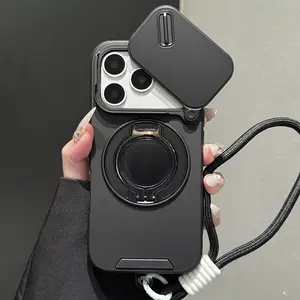 Phone Case - Two Piece Set (One Phone Case And One Phone Lanyard) Fashion Strap with Lanyard Sliding Camera Protection Shockproof Cover Suitable for Iphone 17 Series Armored Magnetic Phone Protection Case