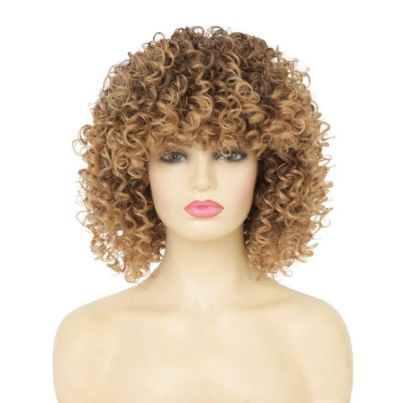 Blonde Curly Afro Wigs for Black Women with Dark Roots Kinky Fluffy Synthetic Wig Daily Costume Cosplay Wigs