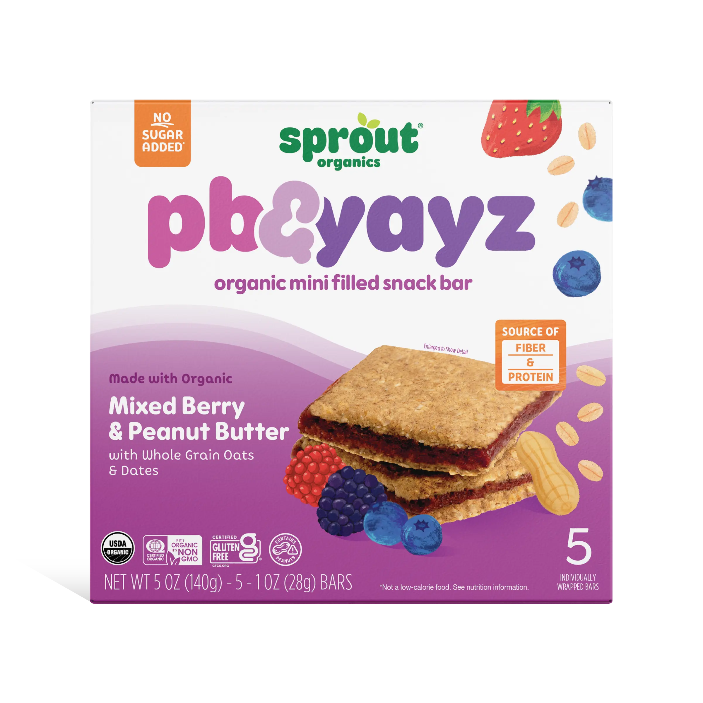 PB&Yayz Mixed Berry & Peanut Butter – Organic Gluten-Free Mini Filled Snack Bar – Fiber & Protein with Whole Grain Oats & Dates