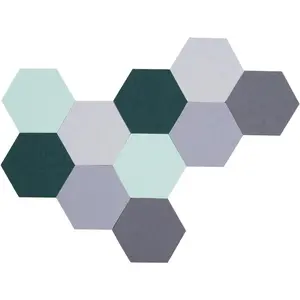 10 count Self Adhesive Felt Board Tiles Hexagon Bulletin Board for Walls, Felt Cork Pin Board for Pictures Photos Memos with Push Pins (Color G)