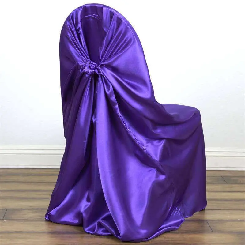 Satin Self-Tie Bow Chair Slipcovers Protector - Solid Multi-Size Universal Stretchy Washable Custom-Fitted Dining Chair Slipcovers, Decorative Slip-On for Dining, Wedding Events, Machine-Washable Household Textile