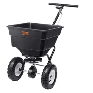 【Summervibes】VEVOR Broadcast Spreader, 100 LB Walk-Behind Turf Spreader with 12" Wheels, Steel Push Fertilizer Spreader, Garden Seeder, and Salt Spreader, Designed for Residential, Farm, and Tough Terrain