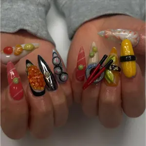 Sushi Lover Press On Nails | 3D Japanese Food Nail Art | Handmade Nigiri & Maki Nail Set | Fun Kawaii Sushi Design Nails