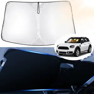 Canvcle Windshield Sun Shade for Mini Countryman Cooper F60 SUV 2017-2026 Foldable UV Protection Sun Visor 240T Reflective Fabric Blocks 99% UV Rays Automotive Accessory