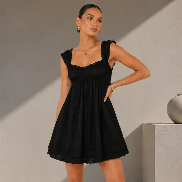 short flowy black dress Mini Dress Little Black Flowy Dress Short Dress Korean Simple Black Dress  Bodycon Dresses Korean Style