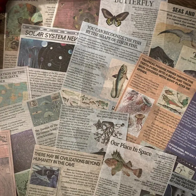 Vintage Newspaper Pattern Sticker, 20pcs Random Color Retro Newspaper Sticker, Book Collage Decoration Sticker, Scrapbooking & Journal Making Material