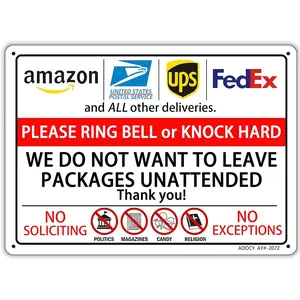 Please Ring Bell or Knock Hard, We Do Not Want to Leave Packages Unattended, Package Delivery Sign - Metal Aluminum Rust Free - 7" x 9.8" Pre-Drilled Holes, Weather Resistant