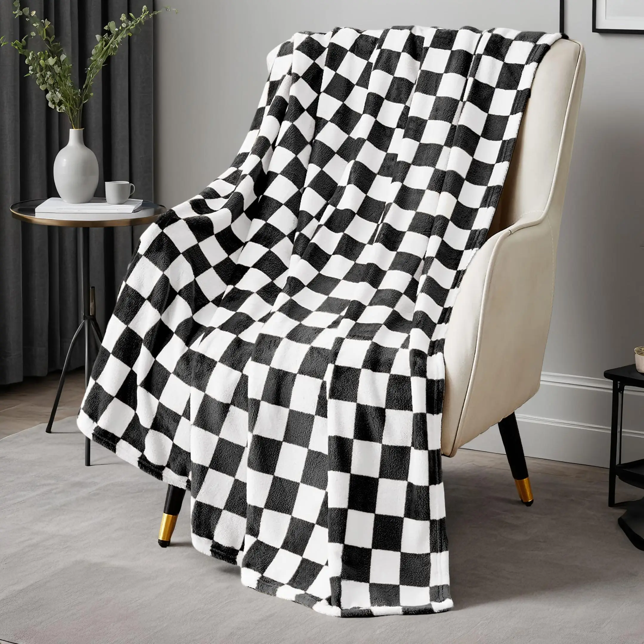 Checkerboard Print Blanket, Soft Comfortable Plaid Print Throw Blanket, Christmas Decor Warm Napping Blanket for Home Office Living Room Bedroom, Chri