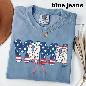 Mama 4th of July Coquette Bow T-Shirt, American Flag Stars Stripes Graphic Tee, Retro Vintage Patriotic Mom Shirt, Independence Day Outfit, Women’s Tee (100% Cotton)