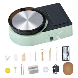 VEVOR Mini Pottery Wheel,  6 inch Turntable, Forward and Reverse Rotation, Adjustable Speed, Electric Clay Wheel for Kids and Adults, with Clay Shaping Tools, for Home DIY, Pottery Classes, Green