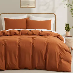 Burnt Orange Duvet Cover King Size, Linen Like Natural with Closure (No Comforter), 104x90 Inches