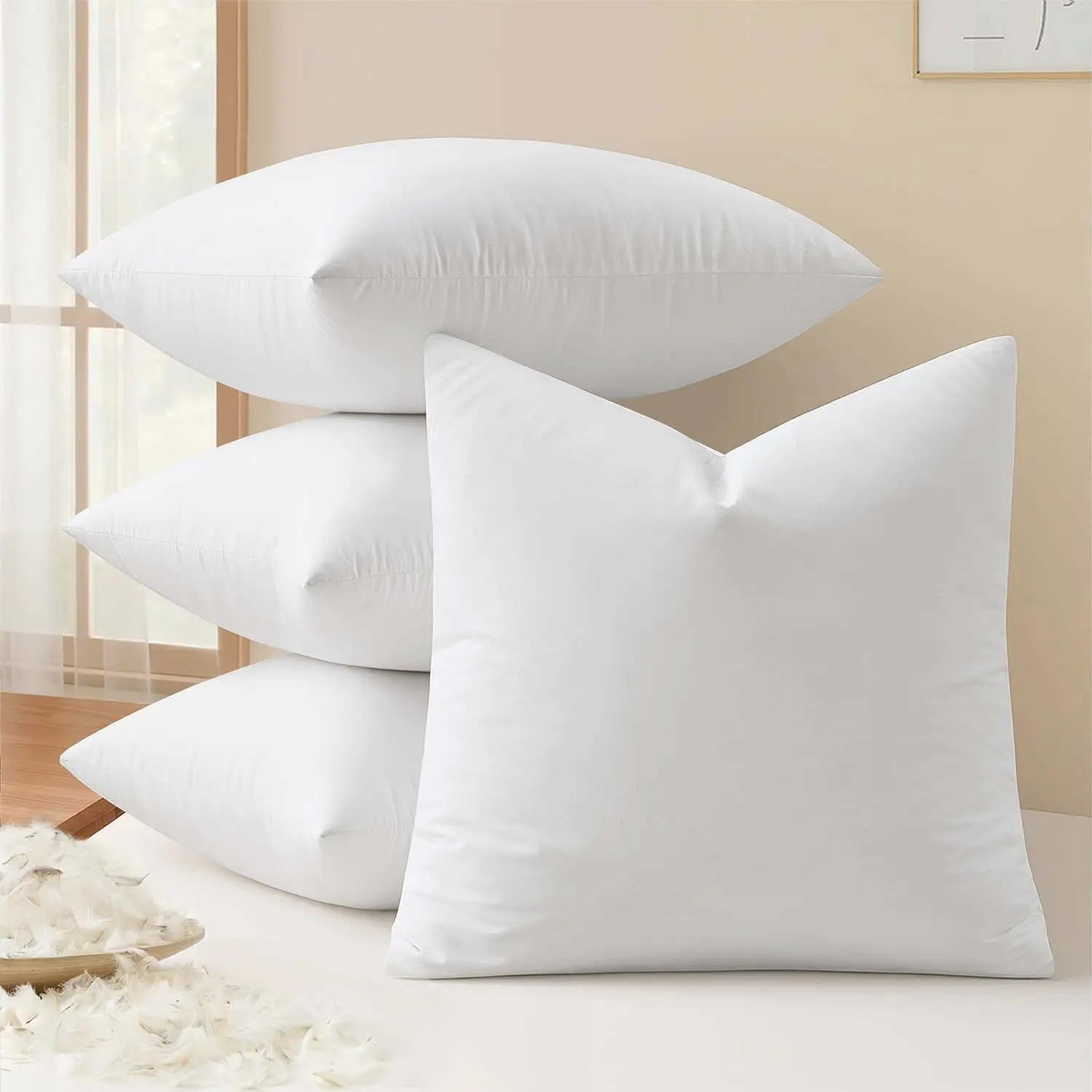 Pack of 4 22x22 Pillow Inserts,   and Down Decorative Throw Pillows,  and Choppable,  Fabric for Sofa Bed Couch